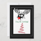 Invitation Crazy Red Noir Reindeer Noël (Devant)