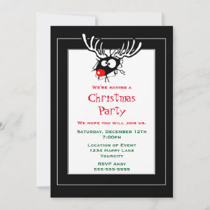 Invitation Crazy Red Noir Reindeer Noël