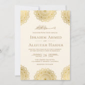 Invitation Cream and Gold Asian Motif Muslim Wedding (Devant)