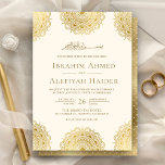 Invitation Cream and Gold Asian Motif Muslim Wedding<br><div class="desc">Amaze your guests with this elegant Muslim wedding invite featuring a beautiful gold motif design and 'Bismillah' in Arabic calligraphy. Simply add your event details on this easy-to-use template to make it a one-of-a-kind invitation. Flip the card over to reveal a faux gold foil texture on the back of the...</div>