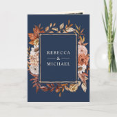 Invitation Cream and Terracotta Floral QR Code Navy Wedding (Devant)