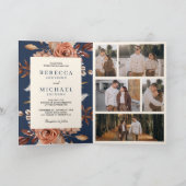 Invitation Cream and Terracotta Floral QR Code Navy Wedding (Intérieur)