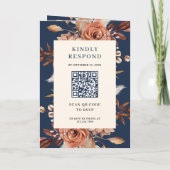 Invitation Cream and Terracotta Floral QR Code Navy Wedding (Dos)