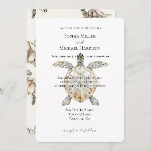 Invitation Cream Beach Sea Turtles Wedding (Devant / Derrière)