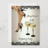 Invitation Cream Black Chaussures Vin Verre Anniversaire (Devant)