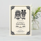 Invitation Cream Black & Gold Vintage Skeleton Mariage (Debout devant)