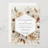 Invitation Cream Bloom Romance Wedding (Devant / Derrière)