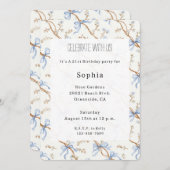 Invitation Cream Blue Bows (Devant / Derrière)