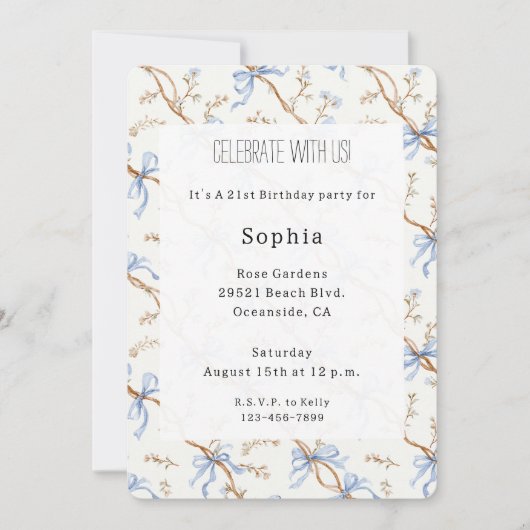 Invitation Cream Blue Bows (Devant)