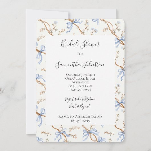 Invitation Cream Blue Bows (Devant)