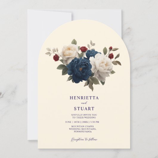 Invitation Cream Blue Terracotta Floral Arch all in one (Devant)