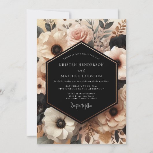 Invitation Cream Blush Floral Romance Wedding (Devant)