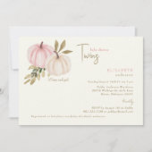 Invitation Cream Blush Twins Little Pumpkins Baby Shower (Devant)