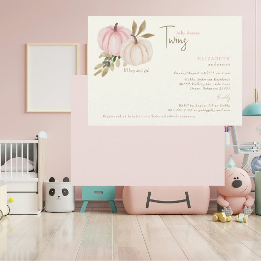 Invitation Cream Blush Twins Little Pumpkins Baby Shower