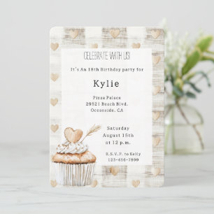 Invitation Cream Boho Hearts Cupcake Anniversaire  