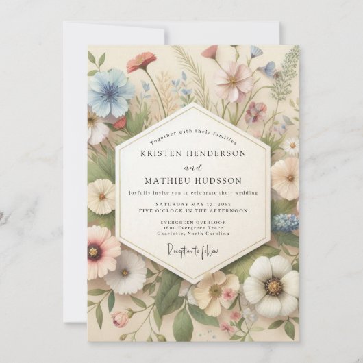 Invitation Cream Botanical Whimsical Wedding (Devant)