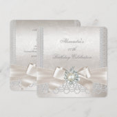 Invitation Cream Bow Pearl Damask Diamond Anniversaire (Devant / Derrière)