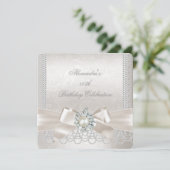 Invitation Cream Bow Pearl Damask Diamond Anniversaire (Debout devant)