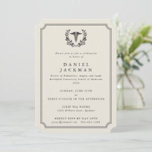 Invitation Cream Caduceus+Laurel Médicale School Graduation