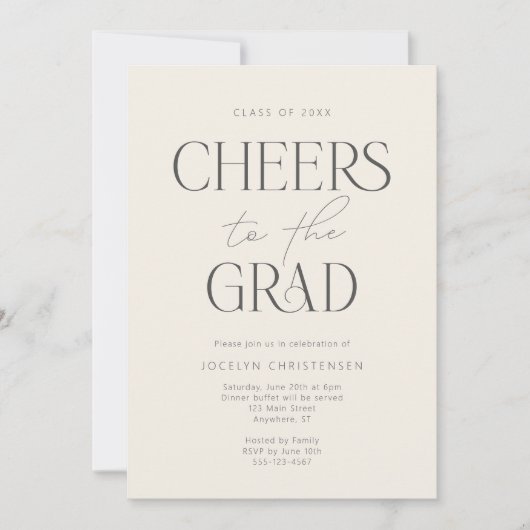 Invitation Cream Charcoal Gray Modern Cheers Grad Party (Devant)
