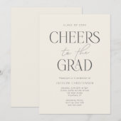 Invitation Cream Charcoal Gray Modern Cheers Grad Party (Devant / Derrière)