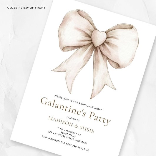 Invitation Cream Coquette Bow Galentines