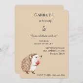 Invitation Cream Cute Hedgehog Coeurs rouges Anniversaire (Devant / Derrière)