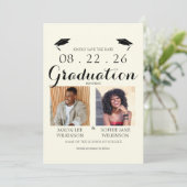 Invitation Cream Double Graduation 2 Photo Graduation (Debout devant)