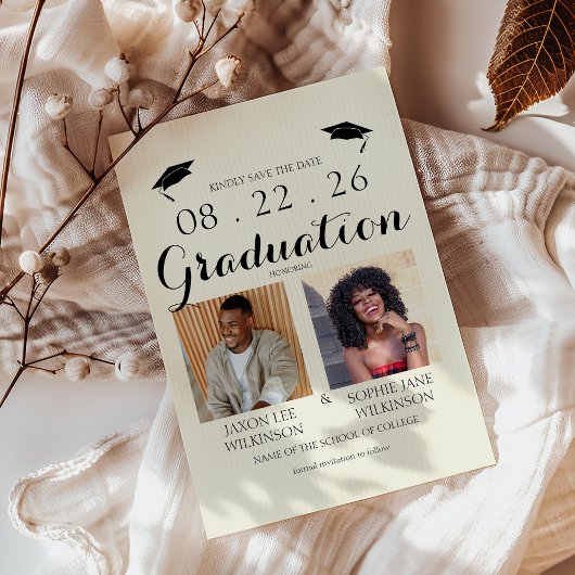 Invitation Cream Double Graduation 2 Photo Graduation