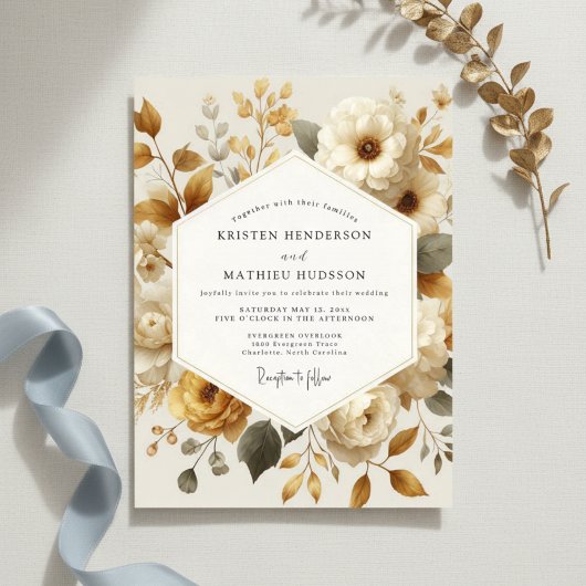 Invitation Cream Floral Autumn Romance Wedding