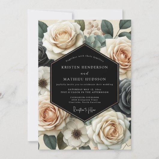 Invitation Cream Floral Romance Wedding (Devant)