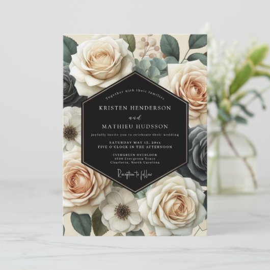 Invitation Cream Floral Romance Wedding (Debout devant)