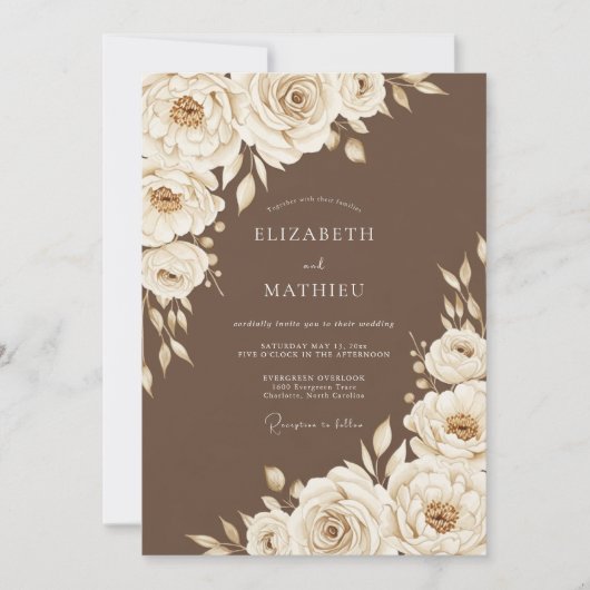 Invitation Cream Floral Rustic Wedding (Devant)