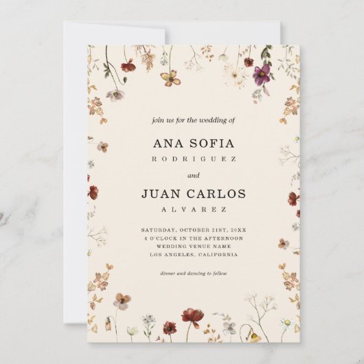 Invitation Cream Garden Fleurs sauvages QR Code Mariage photo (Devant)