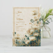 Invitation Cream Gilded Astrantia Teal Watercolor Wedding (Debout devant)