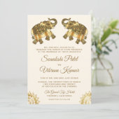 Invitation Cream Gold Ethnic Elephants Indian Wedding (Debout devant)