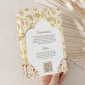 Invitation Cream Gold Paisley Floral QR Code Mariage indien