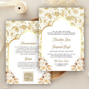 Invitation Cream Gold Paisley Floral QR Code Mariage indien