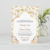 Invitation Cream Gold Paisley Floral QR Code Mariage indien (Debout devant)