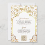 Invitation Cream Gold Paisley Floral QR Code Mariage indien (Dos)