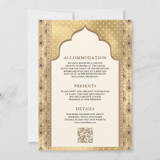Invitation Cream Gold QR Code Anand Karaj Sikh Mariage (Dos)