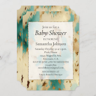 Invitation Cream Gold Turquoise Cowhide Animal
