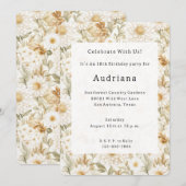 Invitation Cream Gold White Country Flowers (Devant / Derrière)