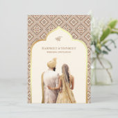 Invitation Cream Ivory Gold Punjabi Anand Karaj Sikh Mariage (Debout devant)