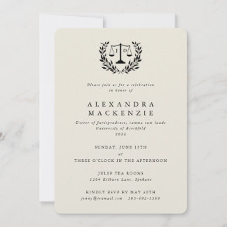Invitation Cream JD Law Scales Laurel Wreath Graduation Invit