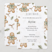 Invitation Cream Mint Green Gingerbread Cookies Birthday (Devant / Derrière)