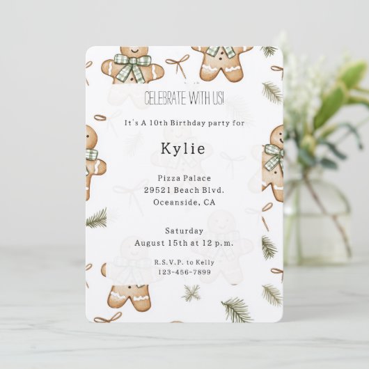 Invitation Cream Mint Green Gingerbread Cookies Birthday (Debout devant)