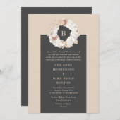 Invitation Cream Pampas Wreath Mariage de monogramme de charb (Devant / Derrière)