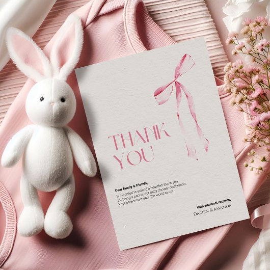 Invitation Cream & Pink Bow thank you card
