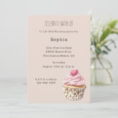 Invitation Cream Pink Heart Cupcake Leopard Birthday (Debout devant)